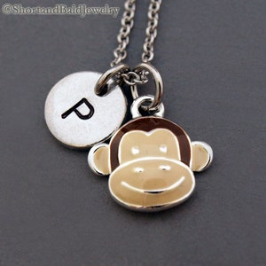 Affengesicht Halskette, Affencharme, personalisierter Affe, ursprüngliche Halskette, ursprüngliche Hand gestempelt, personalisiert, antikes Silber, Monogramm