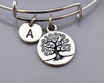 Tree of life bangle, Tree of life bracelet, Family Tree bracelet, Family tree charm bangle, Circle of life, tree of life circle