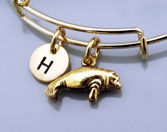 Manatee-armband, zeekoe-armband, gouden zeekoe-armband, uitbreidbare armband, gepersonaliseerde armband, bedelarmband, eerste armband