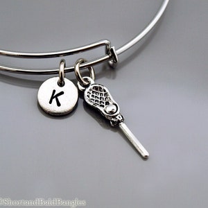 Lacrosse charm Bangle, Lacrosse stick bracelet, Silver Lacrosse charm jewelry, Expandable bangle, Charm bangle, Monogram, Initial bracelet