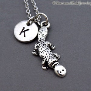 Platypus necklace, platypus charm, platypus jewelry, duck-billed platypus, initial hand stamped, personalized, antique silver, monogram