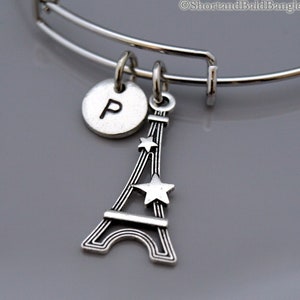 Eiffel tower Bangle, Eiffel tower charm bracelet, Eiffel tower jewelry, Paris France, French charm, Expandable bangle, Initial bracelet
