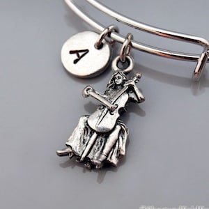Cello bangle, cello player, cellist, string instrument, Music charm, Musician, Expandable bangle, Charm bangle, Monogram, Initial bracelet