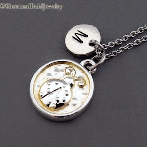 Collana coccinella, collana coccinella, coccinella, coccinella, coccinella d'argento, collana iniziale, iniziale stampata a mano, personalizzata, monogramma