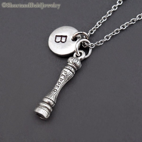 Pepper mill charm Necklace, Peppermill charm necklace, Pepper grinder necklace, Pepper grinder, initial necklace, personalized, monogram