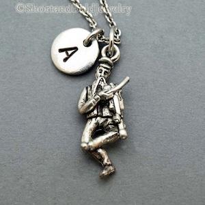 Fiddler Necklace, violin Necklace, Music, string instrument, initial hand stamped, personalized, antique silver, monogram