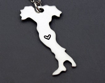 Italy map necklace, Italy map charm, Italy Map Silhouette necklace, Long Distance Relationship, Couples necklace, Best friends necklace