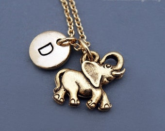 Elephant Charm necklace, Cute elephant necklace, Baby elephant, Gold elephant, Golden elephant, initial necklace, personalized, monogram