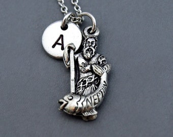 Neptune necklace, roman god of freshwater and the sea, God of sea, Roman god, Poseidon, initial necklace, personalized, monogram
