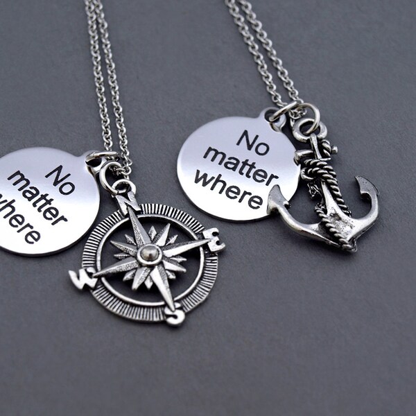 No Matter Where necklace, Anchor charm necklace, Anchor and Compass, Compass charm necklace, Mother Daughter, Best Friends, BFF bangle