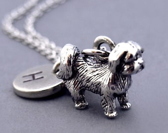 Shih Tzu necklace, Shitsu necklace, Shih Tzu jewelry, Shih Tzu charm, Silver Shih Tzu necklace, initial necklace, personalized, monogram