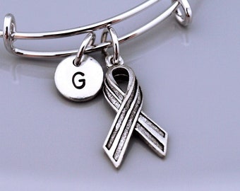 Awareness ribbon charm bracelet, Remembrance ribbon bangle, breast cancer awareness, Remembrance charm, Memorial charm, Expandable bangle