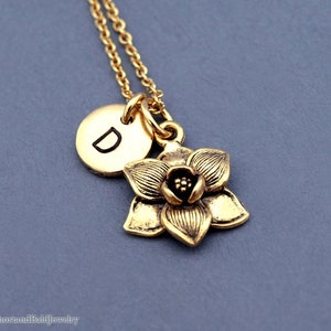 Magnolia flower necklace, Gold Magnolia flower charm, garden charm, Magnolia jewelry, initial necklace, personalized, monogram