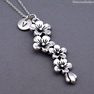 Cherry blossom necklace, Cherry blossom tree flowers charm, Garden charm, Gardner, initial necklace, personalized, monogram