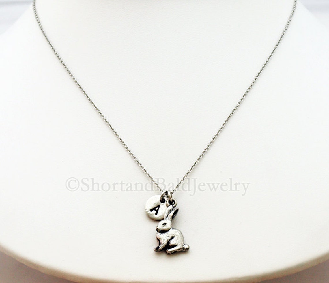 Rabbit Necklace Bunny Easter Bunny Initial Necklace - Etsy