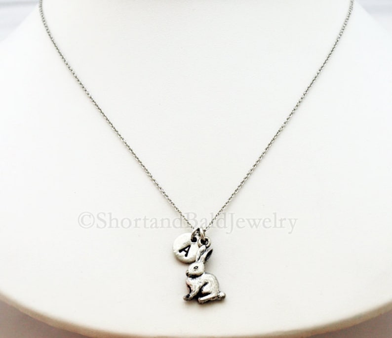 Rabbit Necklace Bunny Easter Bunny Initial Necklace - Etsy
