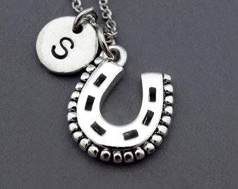 Horseshoe necklace, Horseshoe, personalized horseshoe, antique silver, initial necklace, initial hand stamped, personalized, monogram