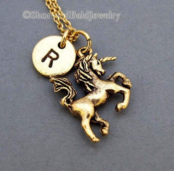 Unicorn necklace Gold unicorn Charm necklace Gold unicorn ...