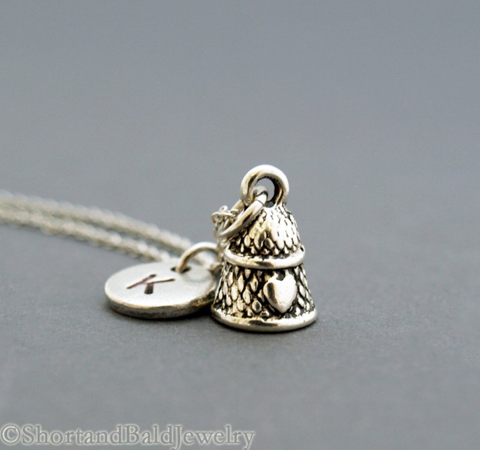 Thimble Necklace Thimble Charm Initial Necklace Hand Etsy