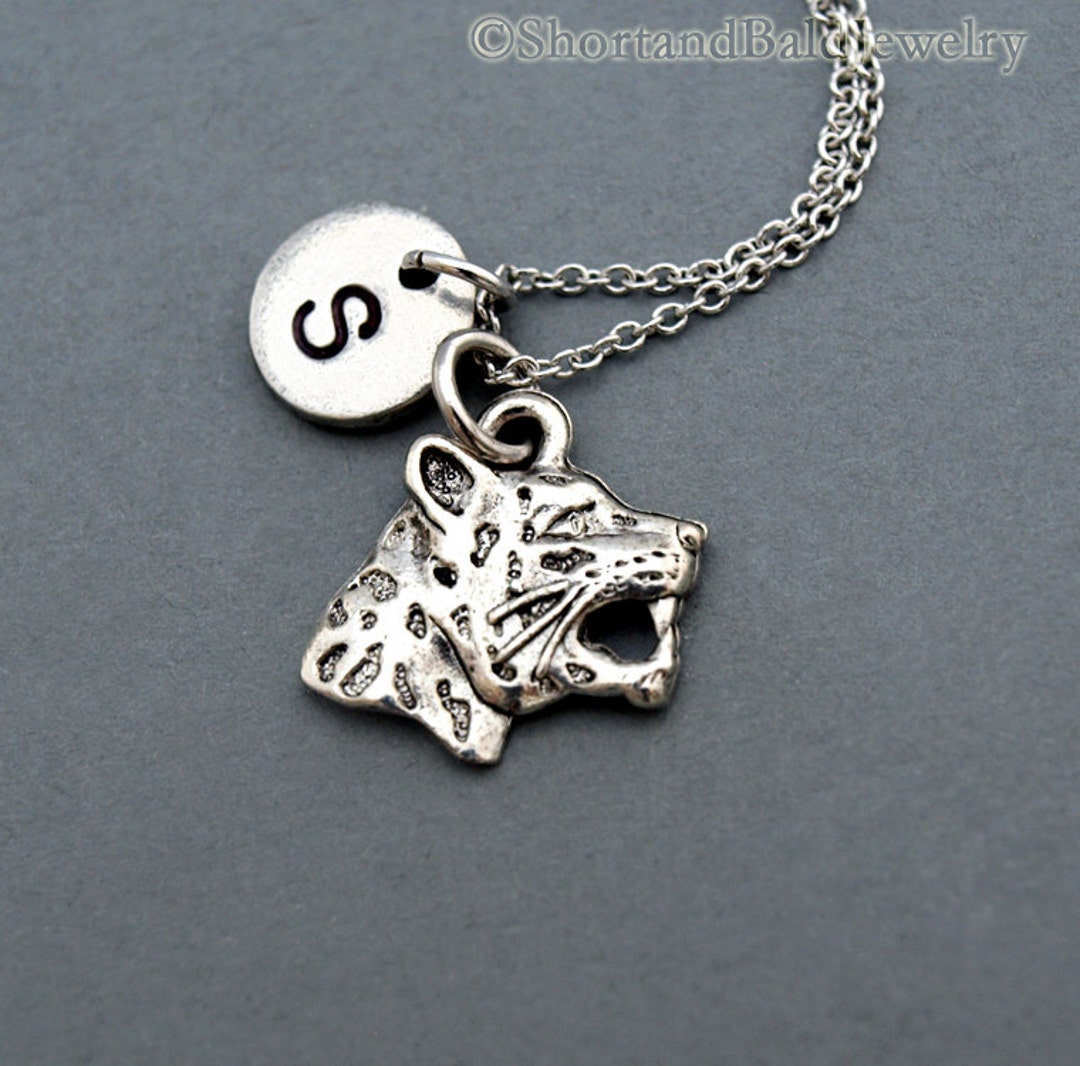 Jaguar Head Necklace Jaguar Charm Wild Cat Initial Etsy