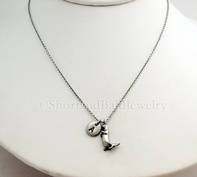 Otter charm necklace, sea otter, initial necklace, initial hand stamped, personalized, antique silver, monogram image 3