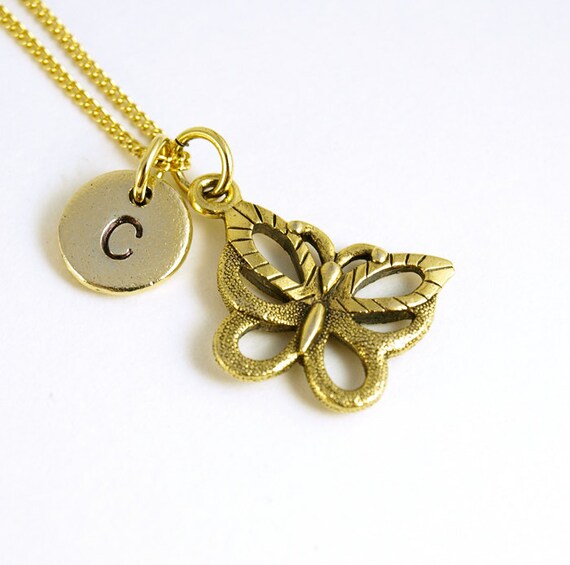 Schmetterling Halskette, Schmetterling Charme, gold Schmetterling, Antike Gold, erste Halskette, von Hand gestempelt ersten Charme, personalisiert, Schmetterling Halskette, Schmetterling Charme, gold Schmetterling, Antike Gold, erste Halskette, von Hand gestempelt ersten Charme, personalisiert,