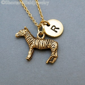 Zebra Necklace, Zebra charm, Gold zebra necklace, Zebra jewelry, horse, initial necklace, initial hand stamped, personalized, monogram