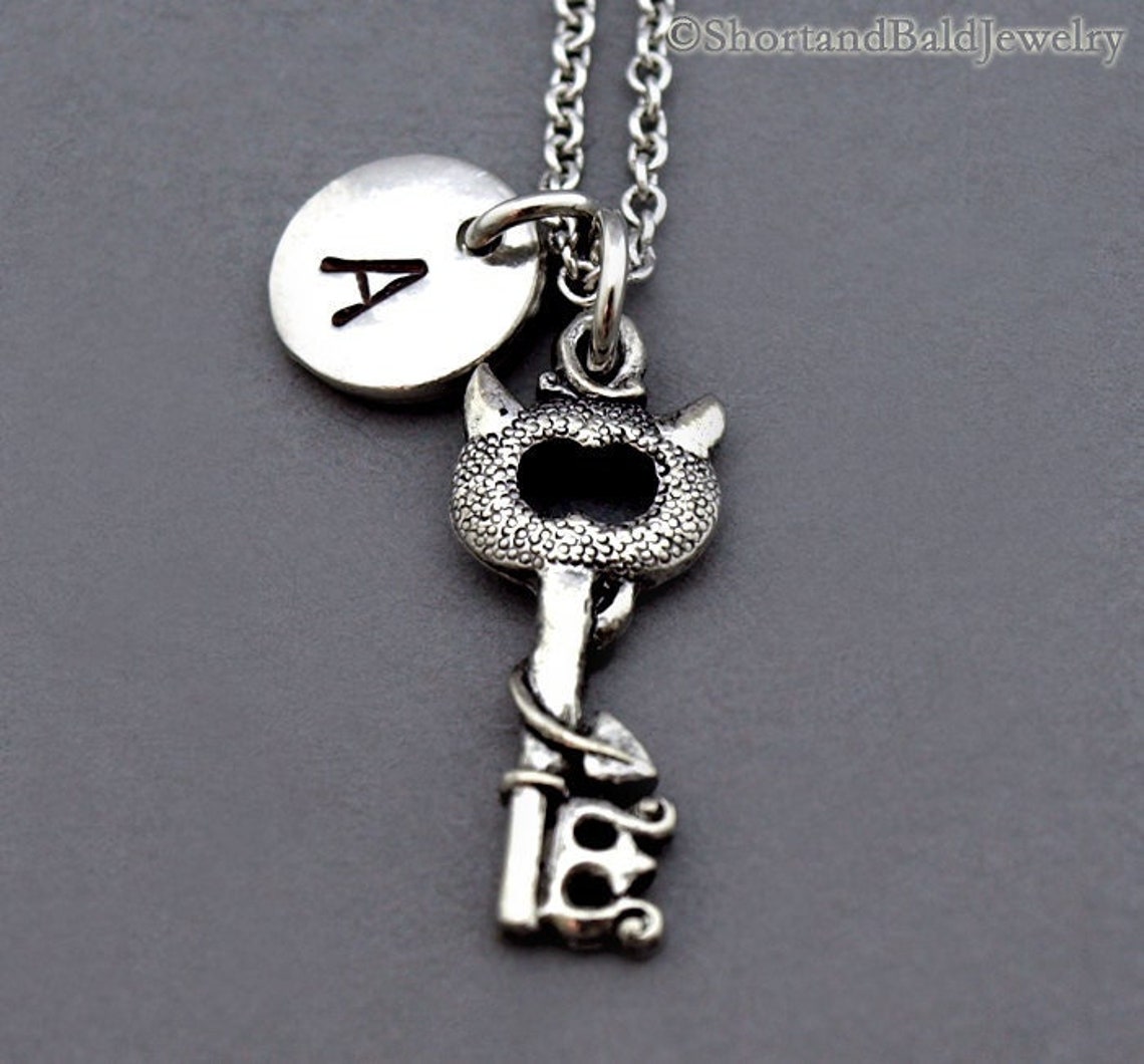 Devil Script Key Devil Key Necklace, Antique Key, Devil Key Charm, Evil Key, Initial ...