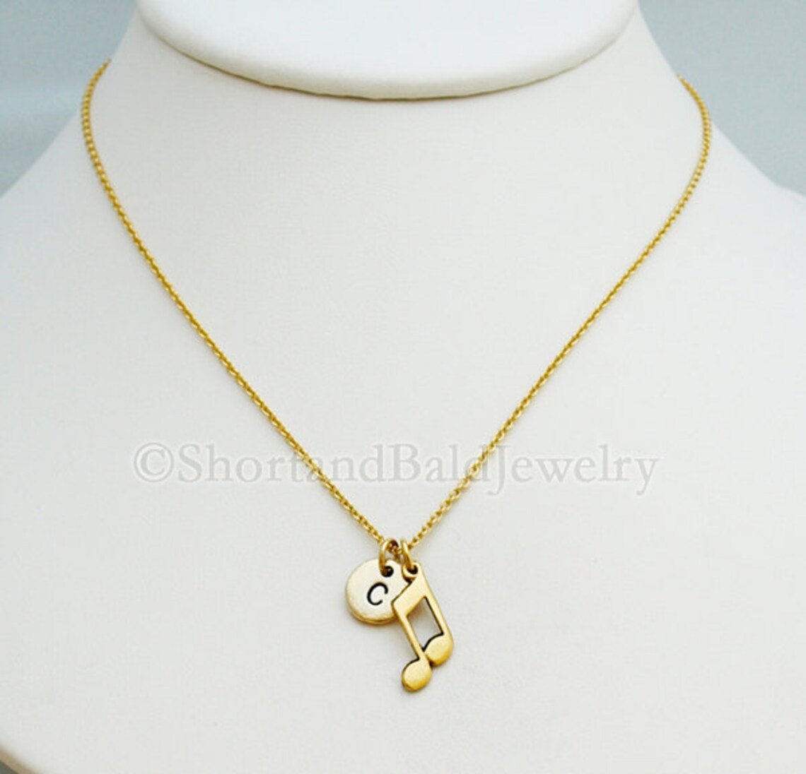 Music Note Necklace Musician Antique Gold Initial Necklace Etsy