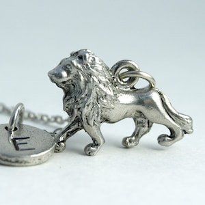Lion necklace, Silver lion charm jewelry, Silver lion necklace, Animal charm, Safari animal, initial necklace, personalized, monogram