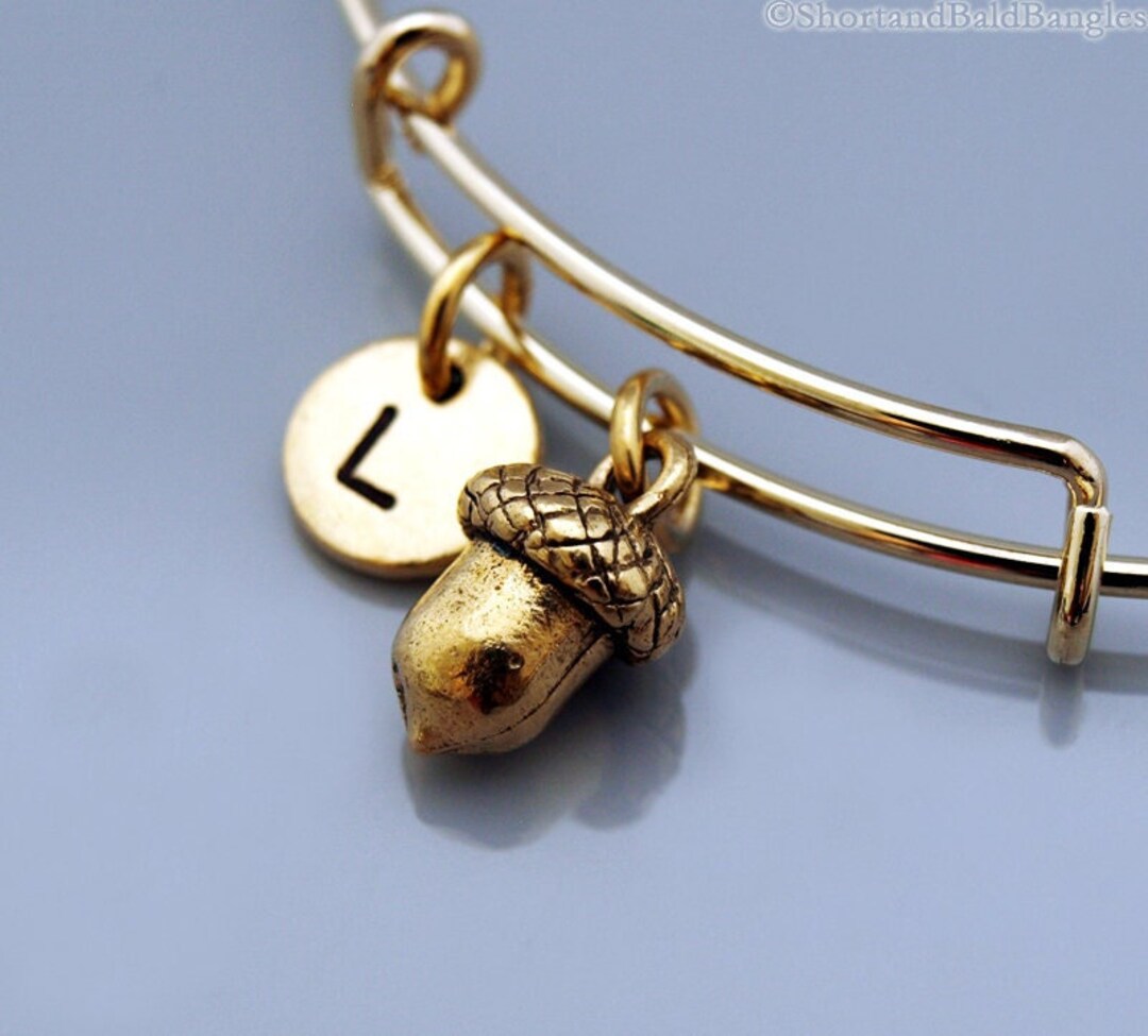 Acorn Charm Bangle Acorn Bracelet Gold Acorn Charm Expandable Bangle Personalized Bracelet Charm Bangle Monogram Initial Bracelet Etsy Norway