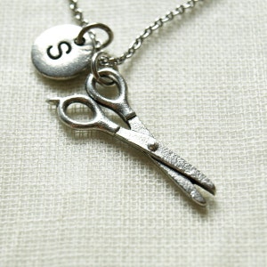 Scissors necklace, silver scissors charm, hairdresser, Silver scissors charm, hair stylist, seamstress, initial necklace, monogram