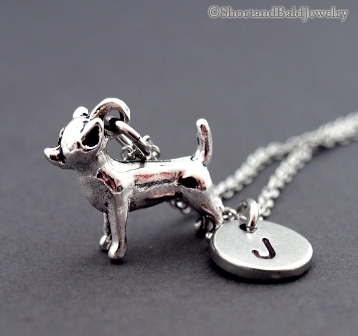 Chihuahua Necklace Chihuahua Dog Charm Initial Necklace Etsy
