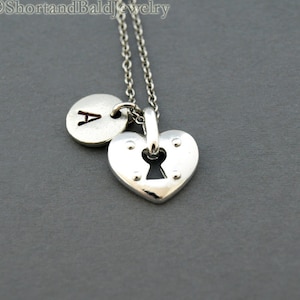 Heart Lock necklace, Heart lock charm, initial necklace, initial hand stamped, personalized, antique silver, monogram