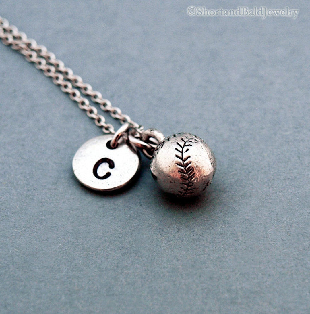 Baseball Necklace, Baseball Ball Charm, Silver Baseball Ball Necklace ...