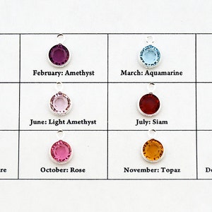 May include: A chart showing birthstone colors for each month of the year. The chart includes the name of the month and the birthstone name. The birthstones are displayed as small, round, colorful gems.