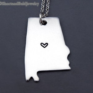 Alabama Halskette, Alabama State Map Charme, Alabama State Silhouette, Fernbeziehung, Paare-Halskette, beste Freunde Halskette