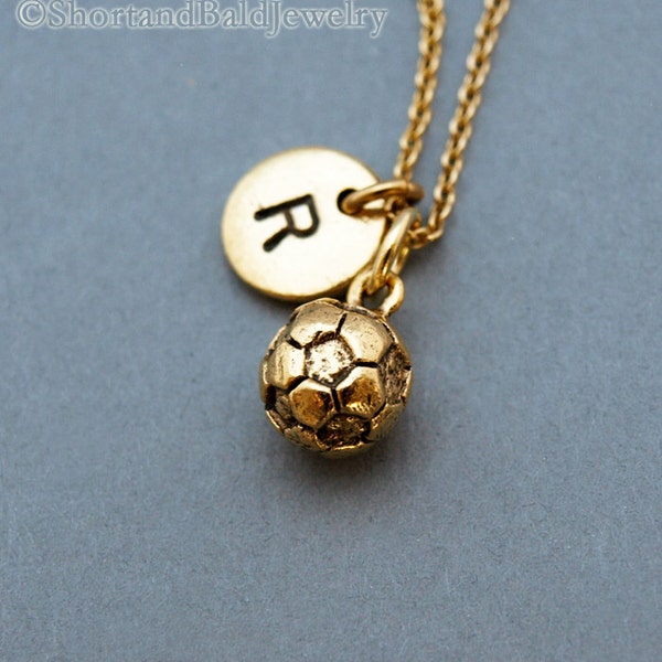 Soccer ball necklace, soccer gold charm, foot ball necklace, initial necklace, personalized, antique silver, monogram