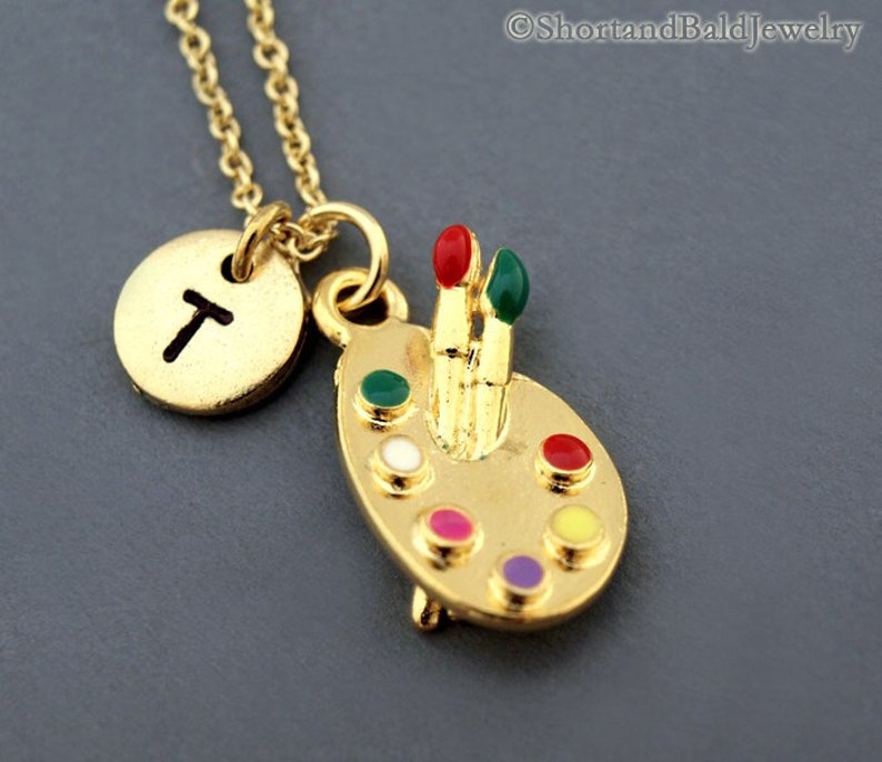 Paint Palette Necklace Gold Paint Palette Charm Artists Etsy