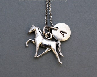 Tennessee Walking Horse necklace, Tennessee Walker, initial necklace, hand stamped, personalized, antique silver, monogram