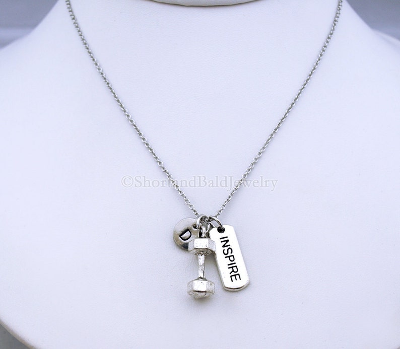 Dumbbell Charm Necklace Inspire Charm Inspirational Charm Etsy