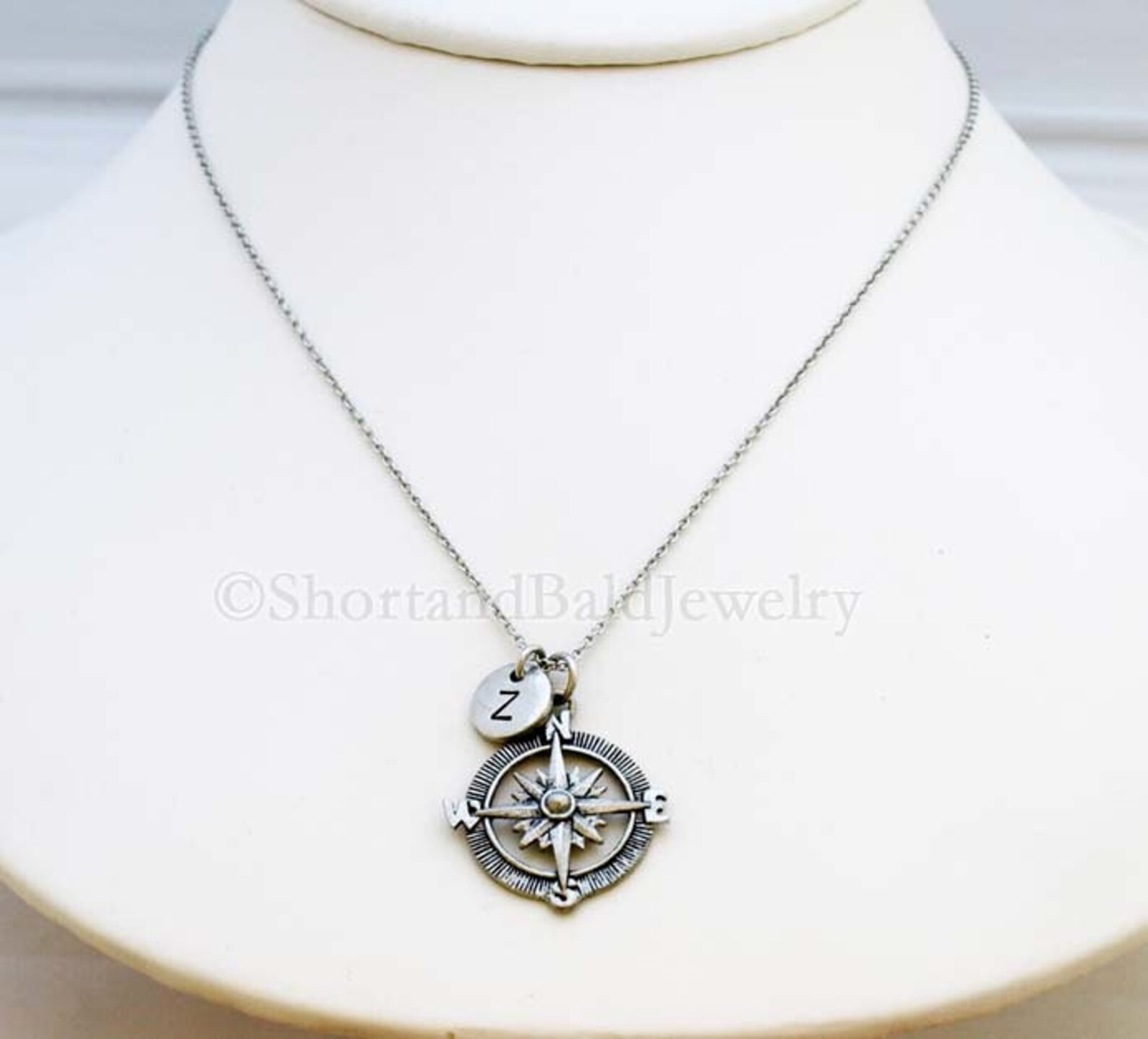 Compass Charm Necklace Compass Necklace Initial Necklace Etsy