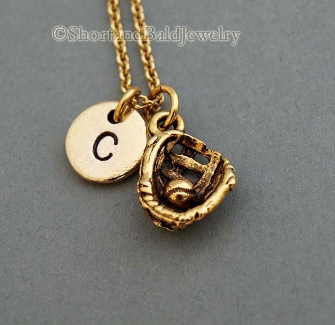 Baseball Glove Necklace, Softball Necklace, Baseball Mitt, Antique Gold