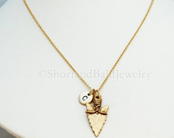 Collana Lunga Con Ciondolo Freccia In Oro - Gioiello Vintage Tribale Per Donne, Catena Regolabile 50+5 Cm