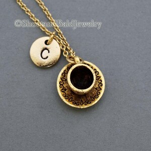 Tazza da tè e piattino Collana, collana tazza da tè, tazza da caffè, oro antico, collana iniziale, iniziale timbrata a mano, personalizzata, monogramma immagine 2