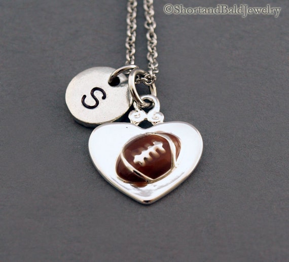 Football Necklace Football Charm I Love Football Silver Football Heart Rugby Football Initial Necklace Personalized Monogram Etsy Canada