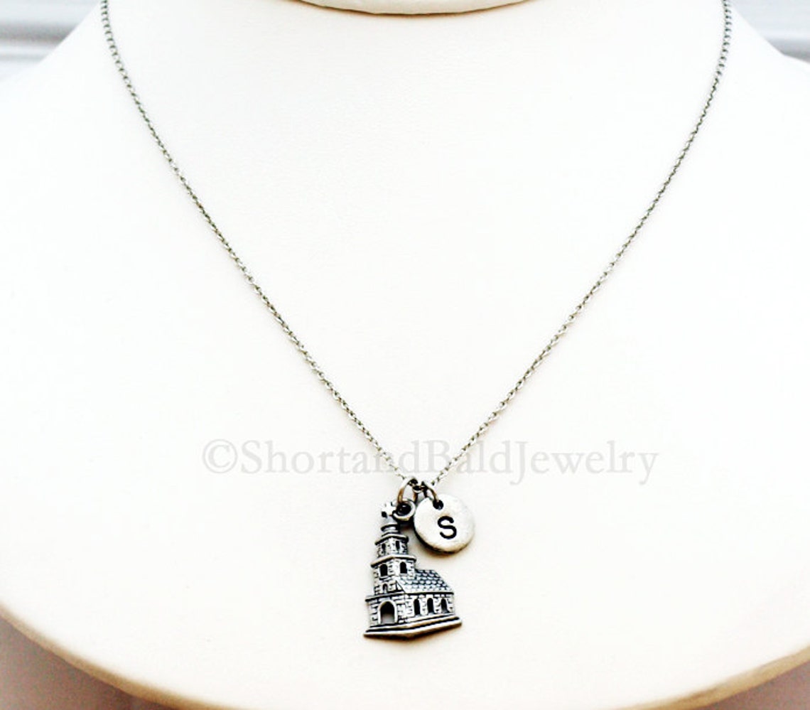 Church Charm Necklace Church Necklace Initial Necklace Etsy