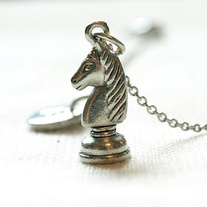 Chess necklace, Knight Chess Charm, Knight Chess piece charm, Silver knight chess piece, initial necklace, personalized, monogram