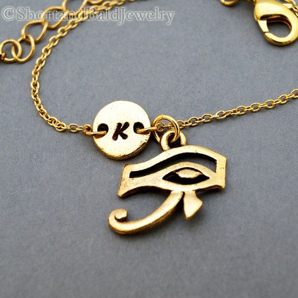 Eye of Ra bracelet, Eye of Re, Eye of Horus, antique gold, initial bracelet, friendship, mothers, adjustable, monogram