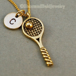 Tennis necklace, Tennis Racket necklace, tennis ball, tennis racquet, initial necklace, initial hand stamped, personalized, monogram